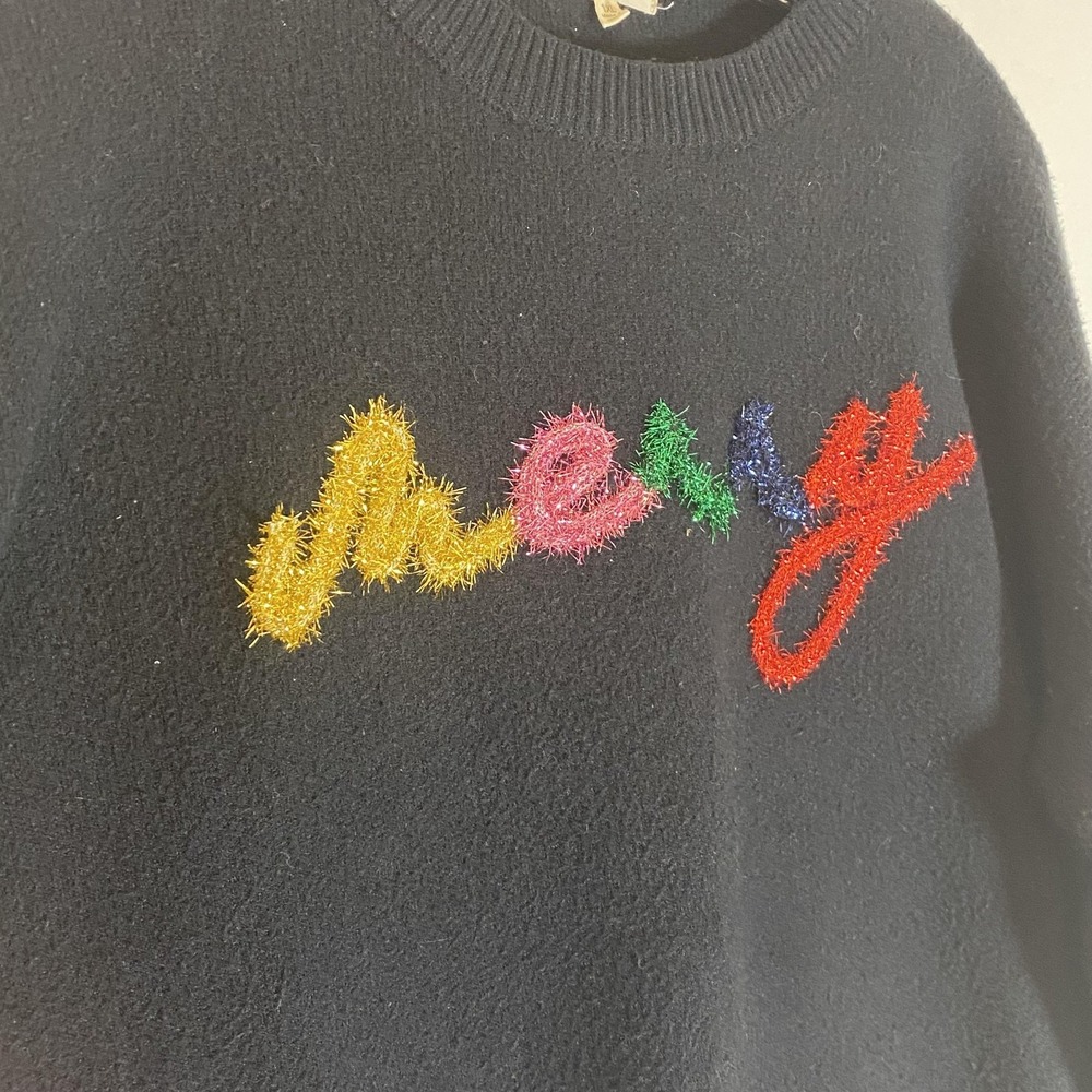 Maintstrip Sweater Womens 1XL Black Merry Christmas Ugly Shiney Pullover Garland - Picture 8 of 15